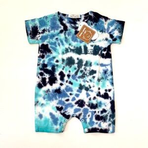 NWT Little Mish Tie-Dye Romper in Teal & Navy